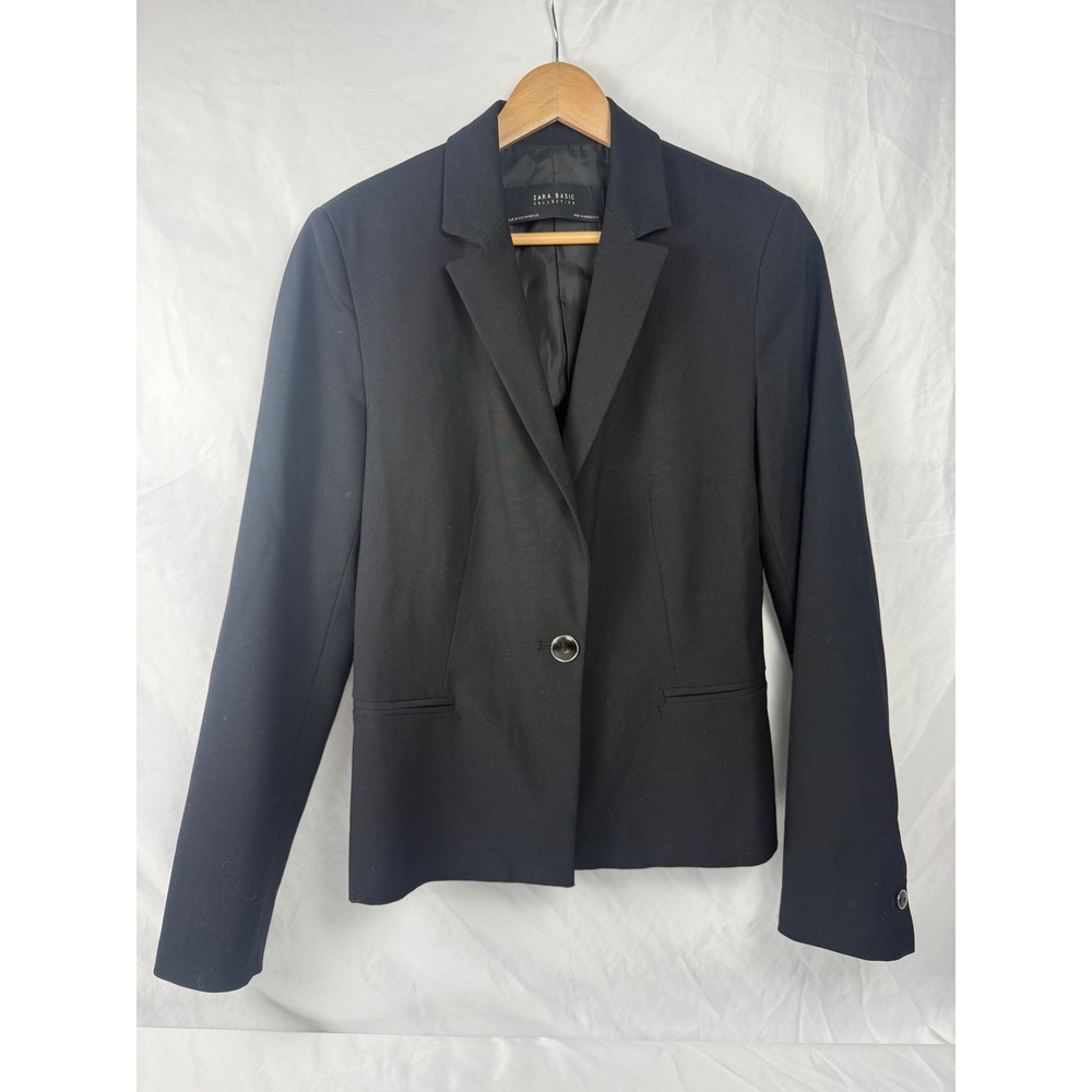 Zara Basic Size 4 Black One Button Career‎ Blazer Jacket #mc